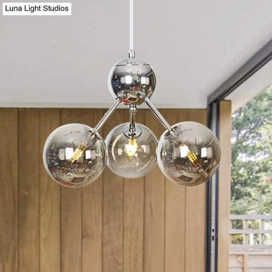 Industrial Style Hanging Chandelier Light With Amber/Clear/Smoke Gray Glass In 3/9/12 Lights -