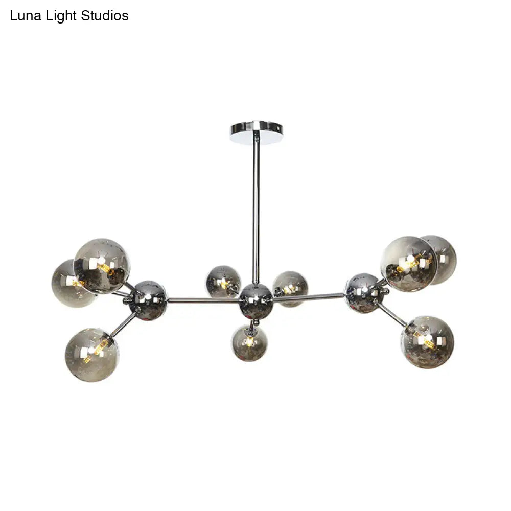 Industrial Style Hanging Chandelier Light With Amber/Clear/Smoke Gray Glass In 3/9/12 Lights -