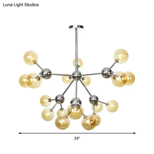 Industrial Style Hanging Chandelier Light - 13’/27.5’/34’ W Orbit Shade Amber/Clear/Smoke