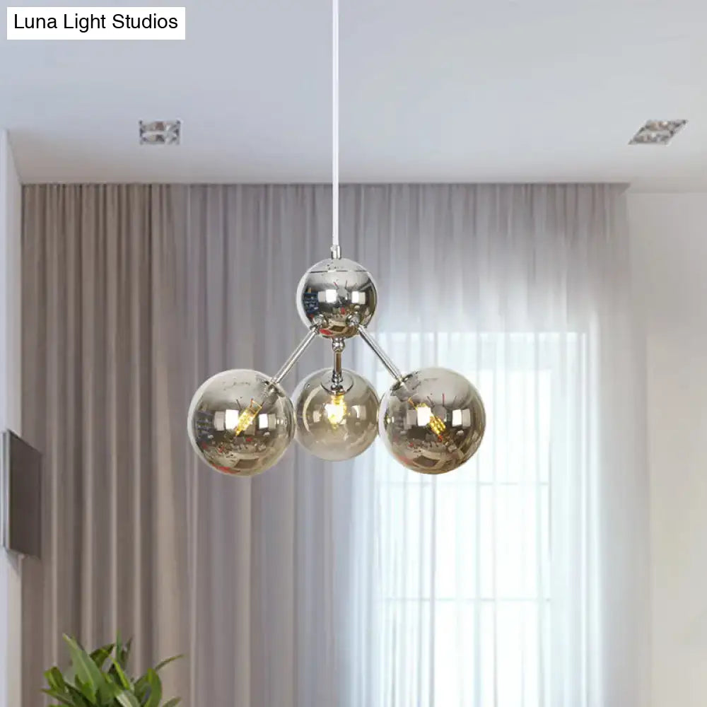 Industrial Style Hanging Chandelier Light With Amber/Clear/Smoke Gray Glass In 3/9/12 Lights -