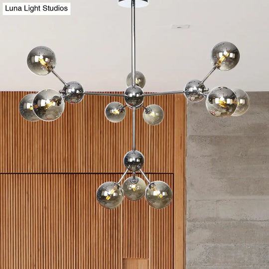 Industrial Style Hanging Chandelier Light With Amber/Clear/Smoke Gray Glass In 3/9/12 Lights -