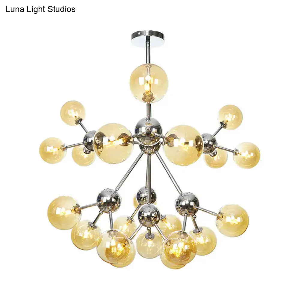 Industrial Style Hanging Chandelier Light With Amber/Clear/Smoke Gray Glass In 3/9/12 Lights -