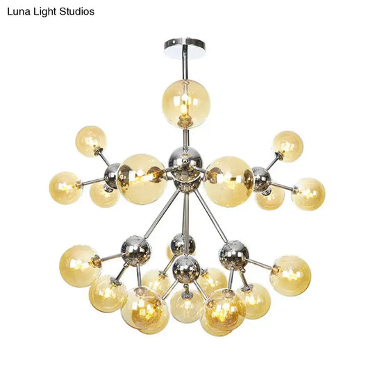 Industrial Style Hanging Chandelier Light With Amber/Clear/Smoke Gray Glass In 3/9/12 Lights -