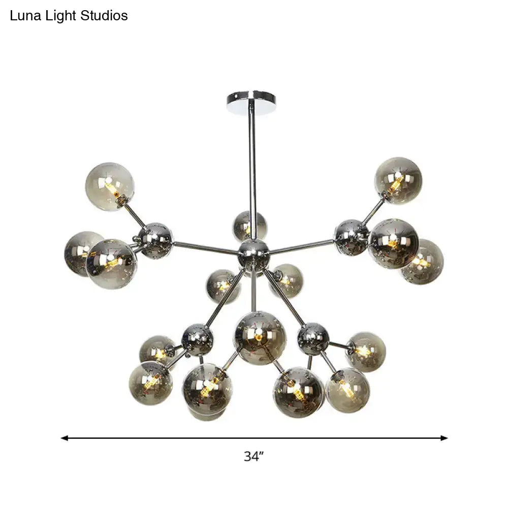 Industrial Style Hanging Chandelier Light With Amber/Clear/Smoke Gray Glass In 3/9/12 Lights -