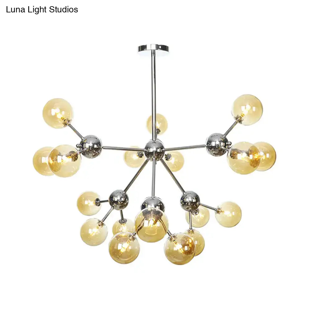 Industrial Style Hanging Chandelier Light With Amber/Clear/Smoke Gray Glass In 3/9/12 Lights -