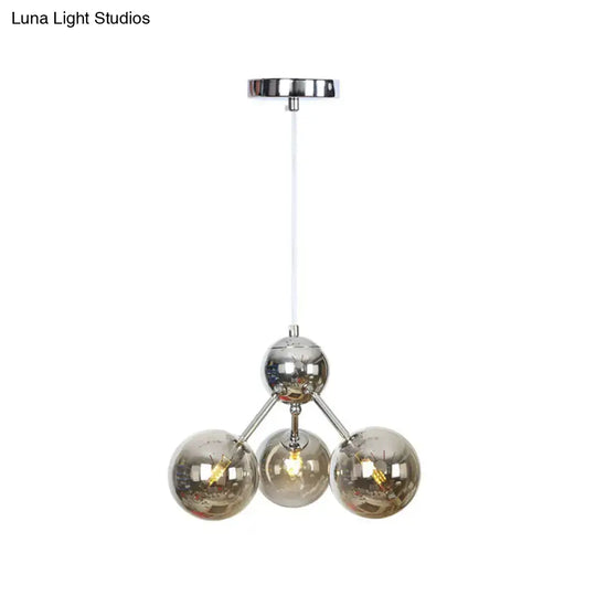 Industrial Style Hanging Chandelier Light With Amber/Clear/Smoke Gray Glass In 3/9/12 Lights -