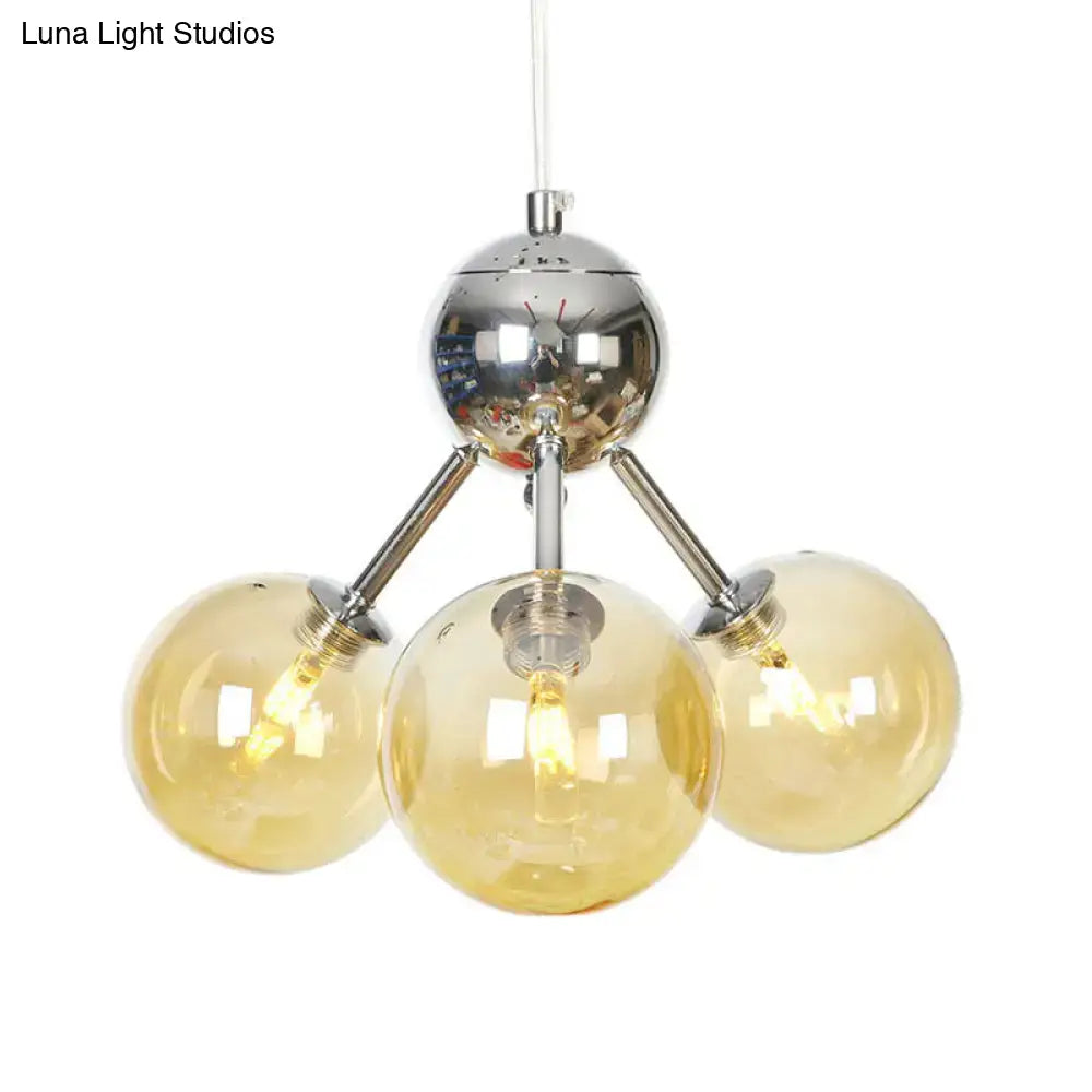 Industrial Style Hanging Chandelier Light With Amber/Clear/Smoke Gray Glass In 3/9/12 Lights -