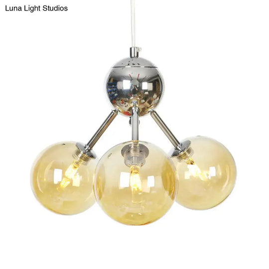 Industrial Style Hanging Chandelier Light With Amber/Clear/Smoke Gray Glass In 3/9/12 Lights -