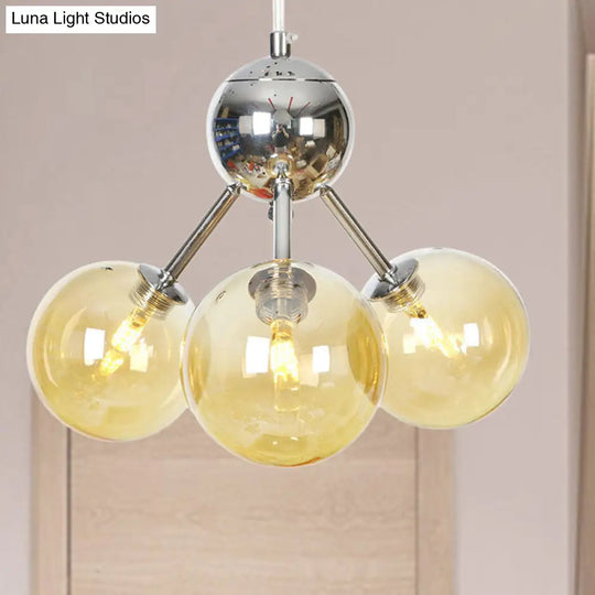 Industrial Style Hanging Chandelier Light With Amber/Clear/Smoke Gray Glass In 3/9/12 Lights -