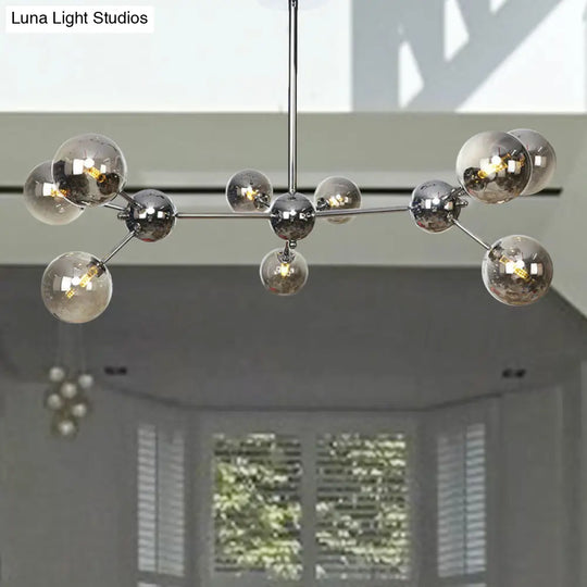 Industrial Style Hanging Chandelier Light With Amber/Clear/Smoke Gray Glass In 3/9/12 Lights -