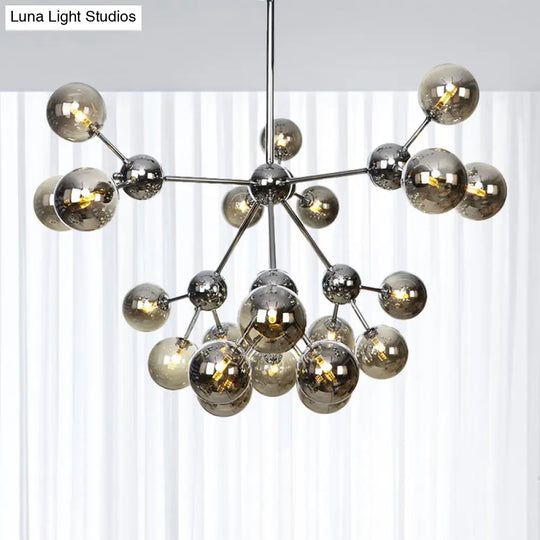 Industrial Style Hanging Chandelier Light With Amber/Clear/Smoke Gray Glass In 3/9/12 Lights -