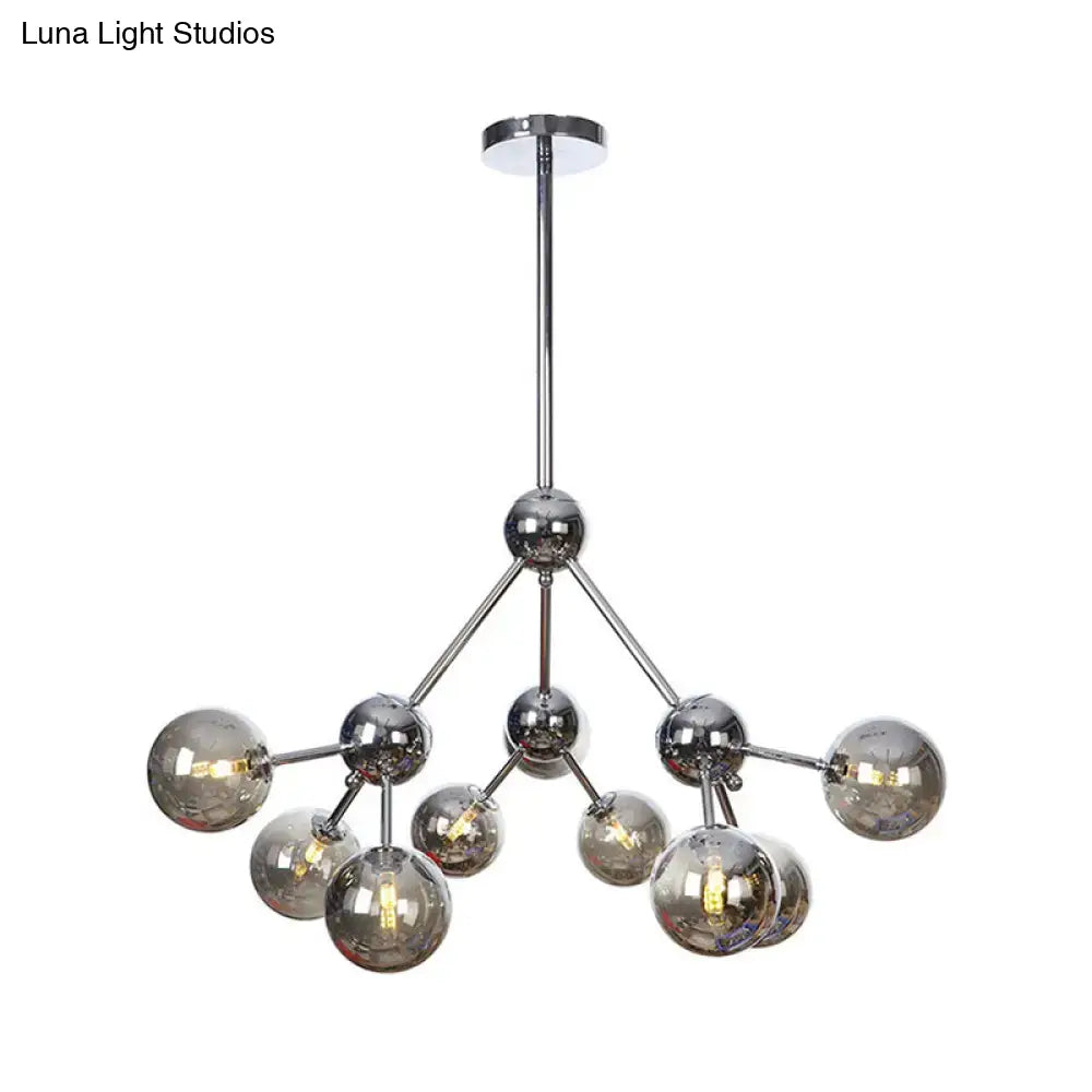 Industrial Style Hanging Chandelier Light With Amber/Clear/Smoke Gray Glass In 3/9/12 Lights -