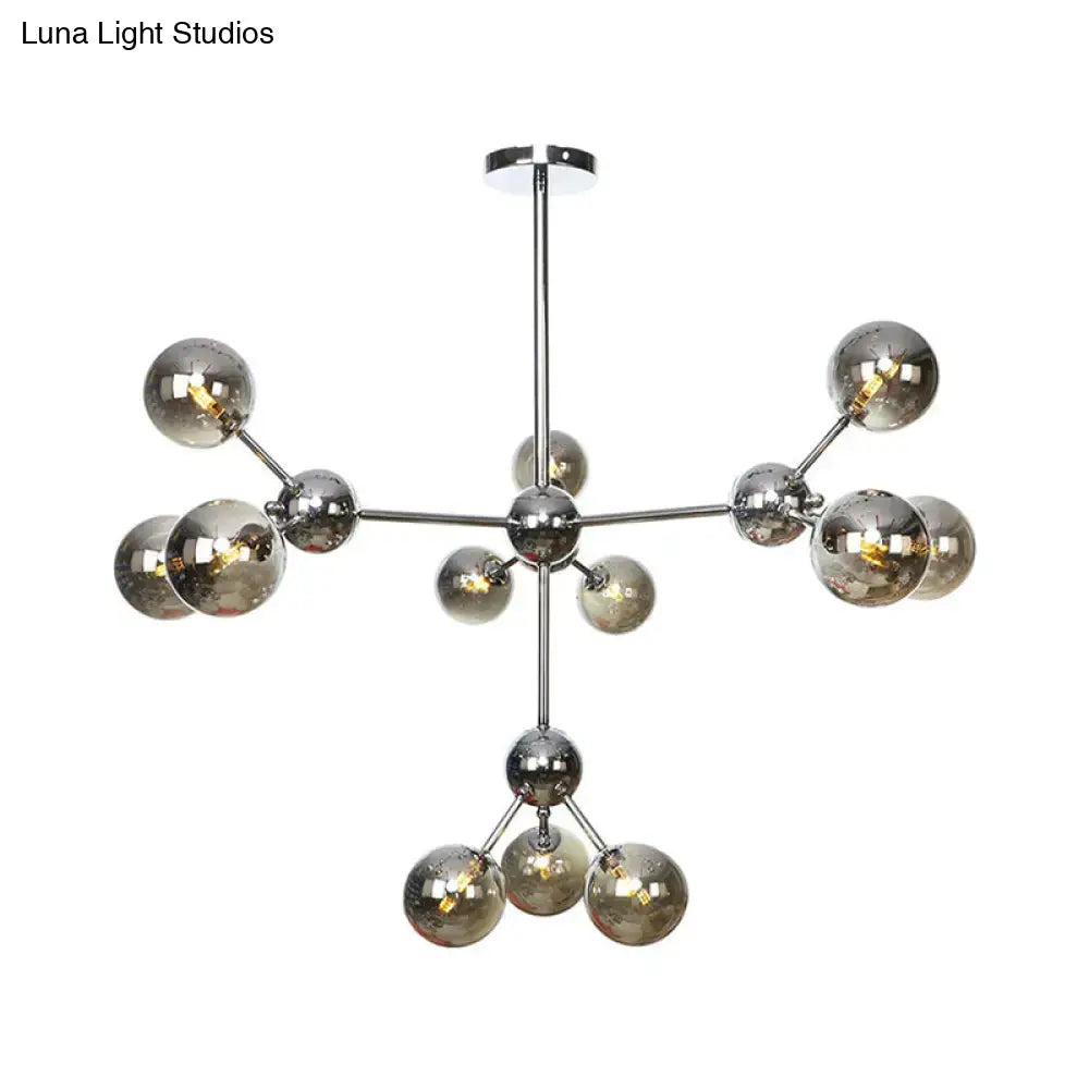 Industrial Style Hanging Chandelier Light With Amber/Clear/Smoke Gray Glass In 3/9/12 Lights -