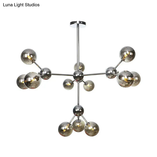 Industrial Style Hanging Chandelier Light With Amber/Clear/Smoke Gray Glass In 3/9/12 Lights -