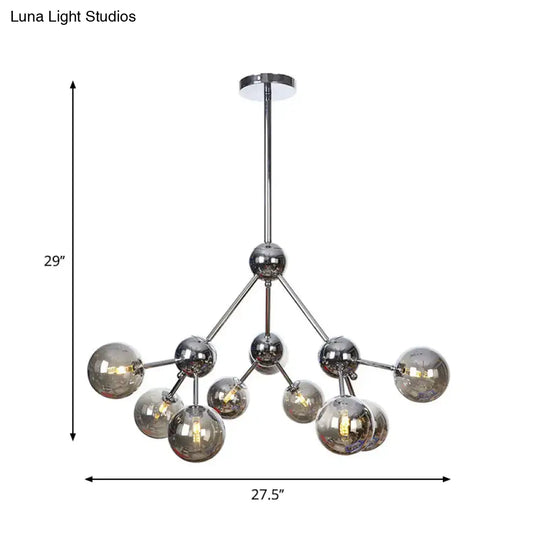 Industrial Style Hanging Chandelier Light With Amber/Clear/Smoke Gray Glass In 3/9/12 Lights -