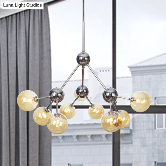 Industrial Style Hanging Chandelier Light With Amber/Clear/Smoke Gray Glass In 3/9/12 Lights -