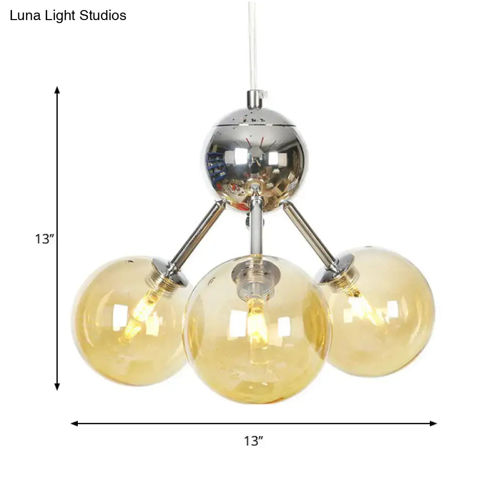 Industrial Style Hanging Chandelier Light With Amber/Clear/Smoke Gray Glass In 3/9/12 Lights -