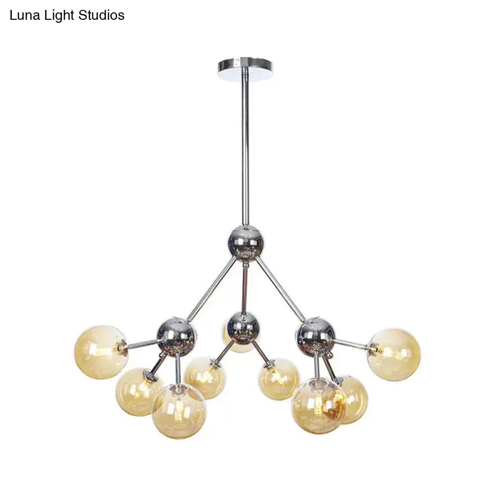 Industrial Style Hanging Chandelier Light With Amber/Clear/Smoke Gray Glass In 3/9/12 Lights -