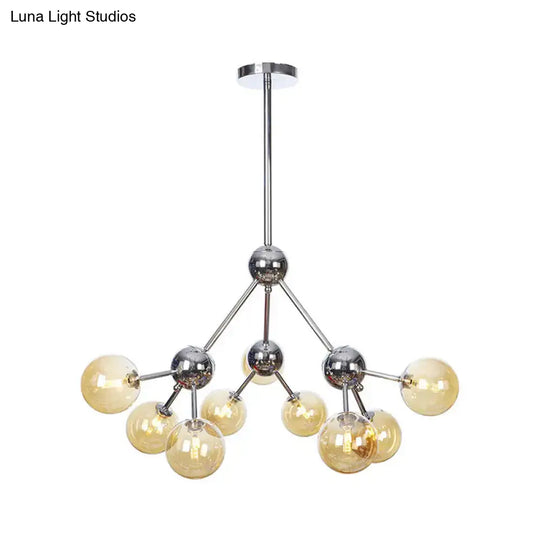 Industrial Style Hanging Chandelier Light With Amber/Clear/Smoke Gray Glass In 3/9/12 Lights -