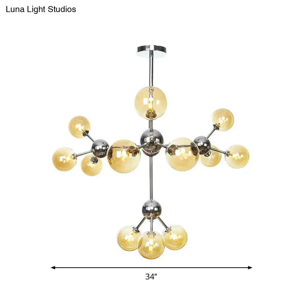 Industrial Style Hanging Chandelier Light - 13’/27.5’/34’ W Orbit Shade Amber/Clear/Smoke