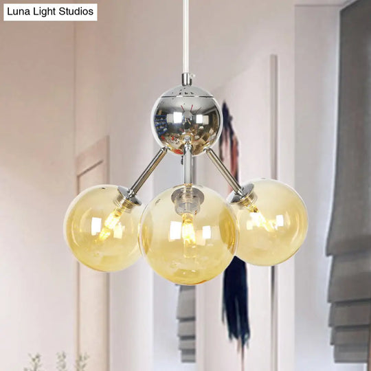 Industrial Style Hanging Chandelier Light With Amber/Clear/Smoke Gray Glass In 3/9/12 Lights -