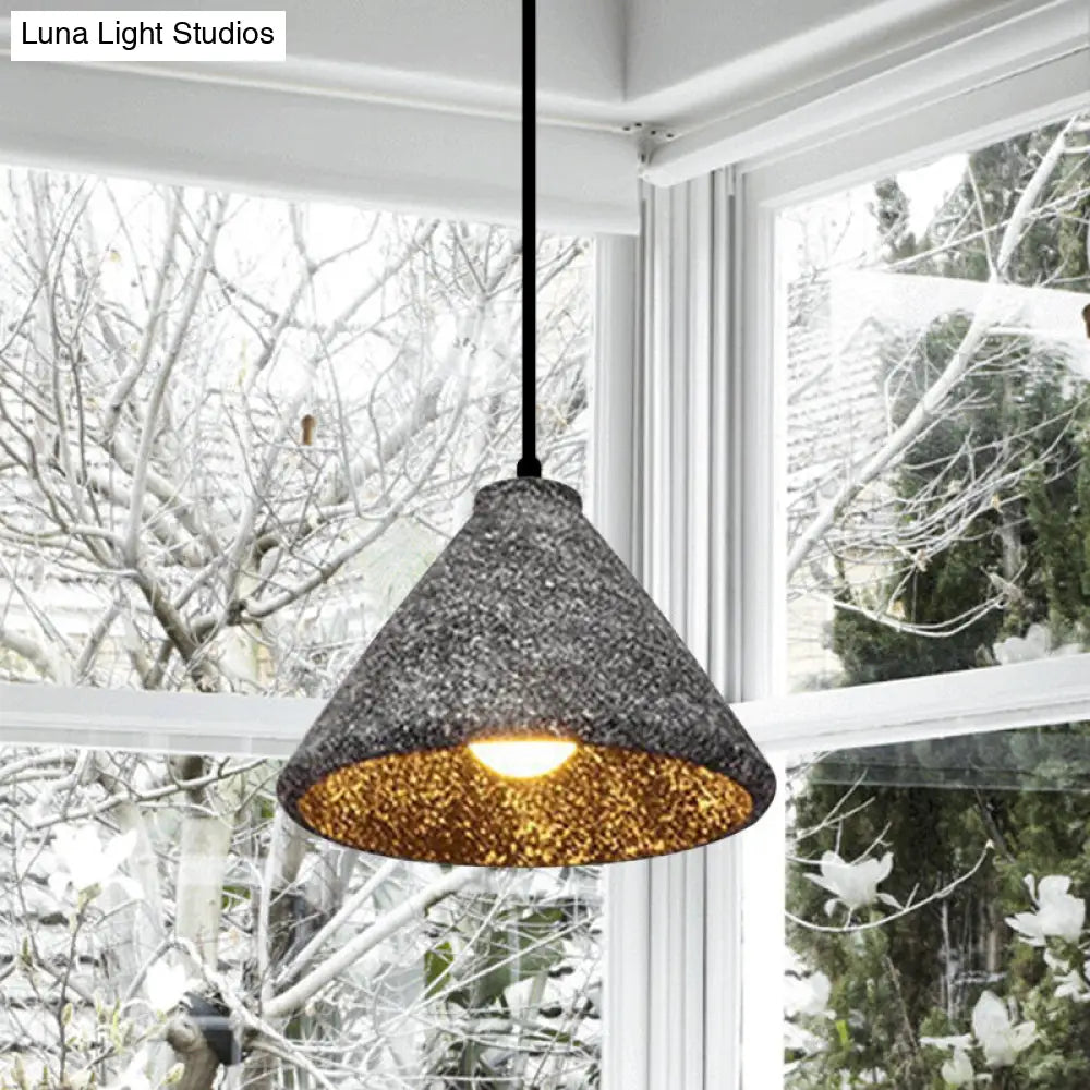 Industrial Style Conical Cement Hanging Lamp - 6.5/10/10.5 Dia 1 Light Pendant In Grey