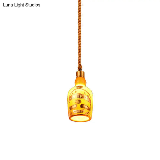 Industrial Style Hanging Lamp Kit For Restaurants - Resin Red/Yellow Drop Pendant Wine Bottle