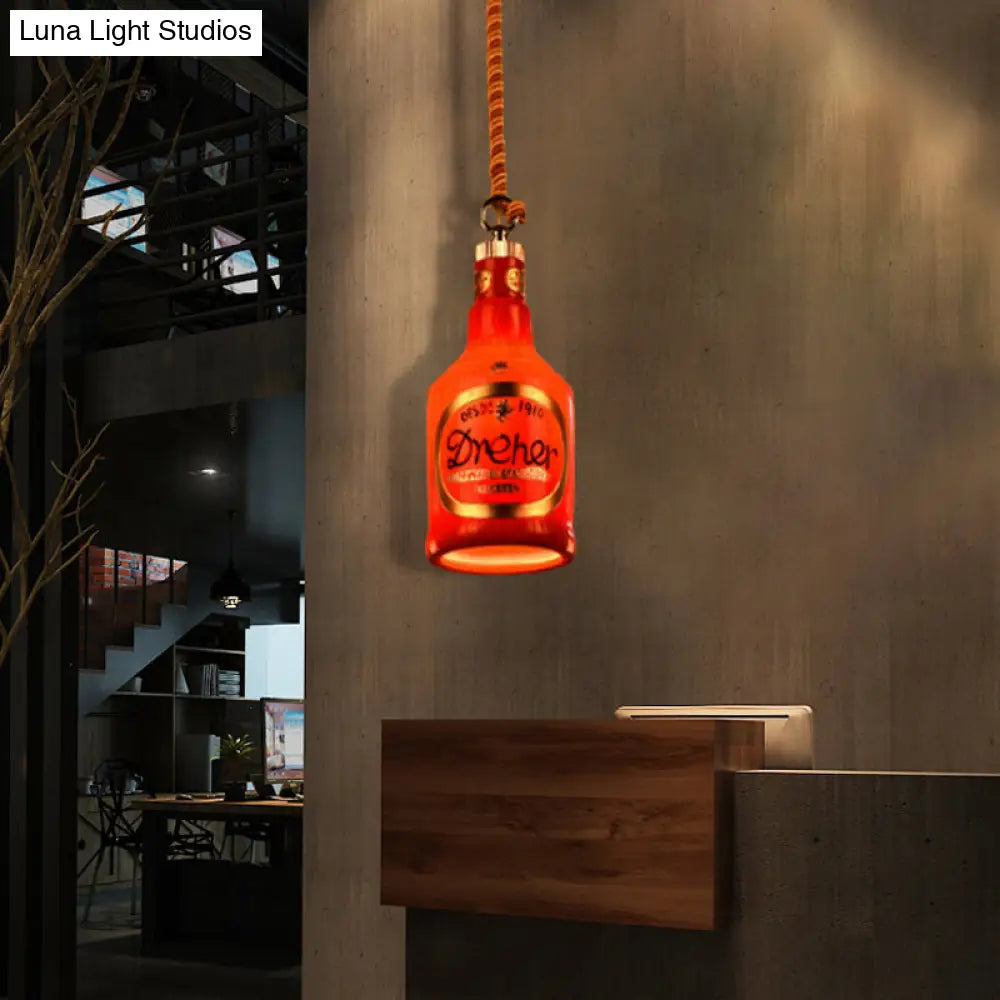 Industrial Style Resin Drop Pendant Hanging Lamp Kit - Red/Yellow Wine Bottle Design 1 Light Ideal