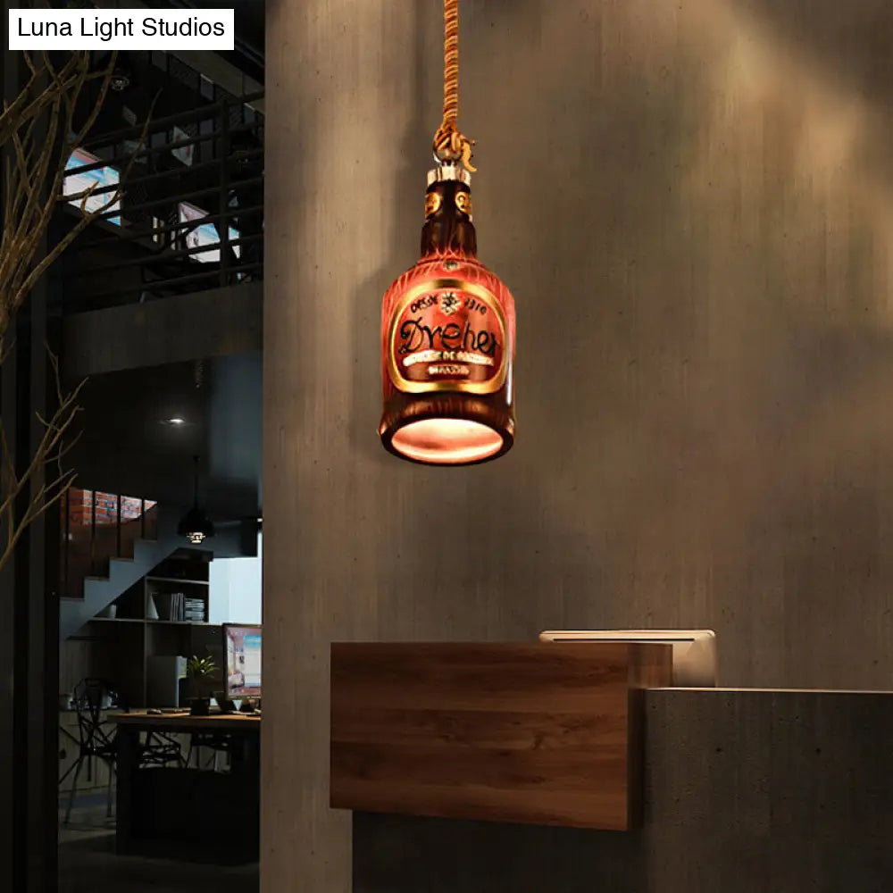 Industrial Style Resin Drop Pendant Hanging Lamp Kit - Red/Yellow Wine Bottle Design 1 Light Ideal