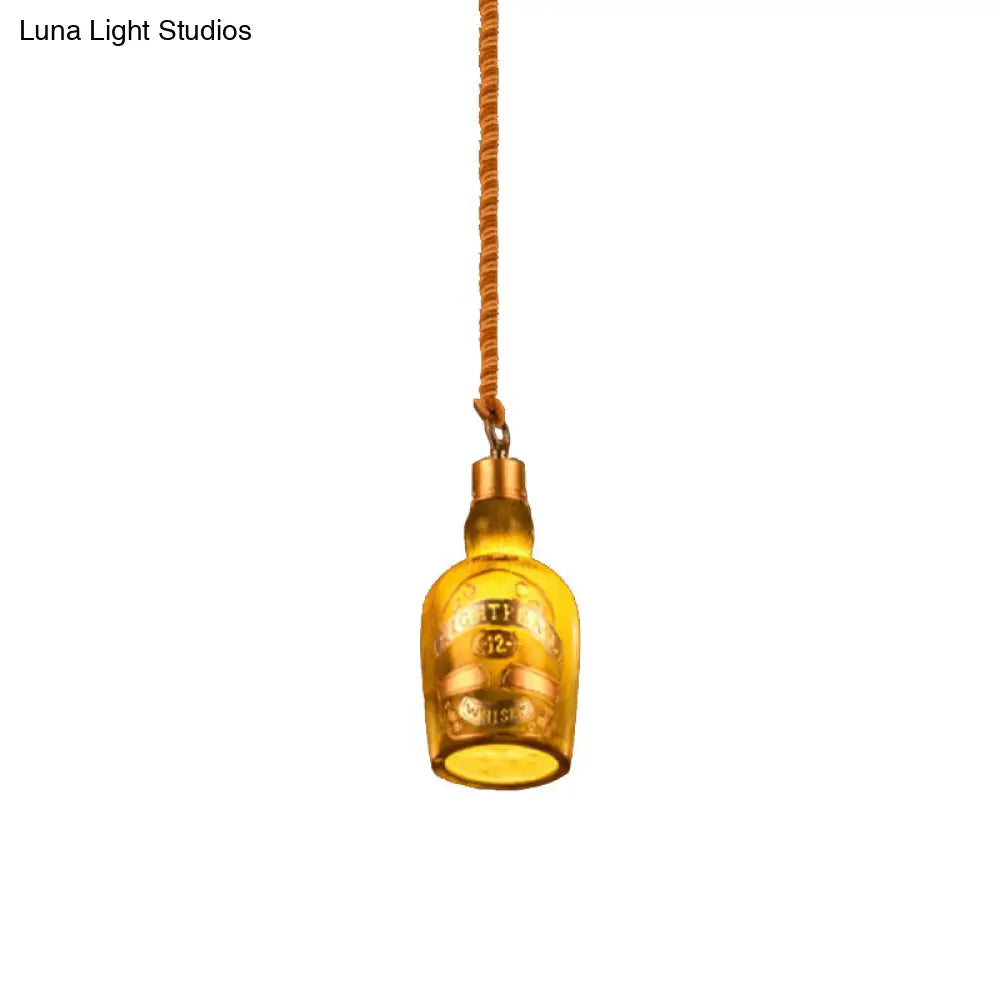 Industrial Style Hanging Lamp Kit For Restaurants - Resin Red/Yellow Drop Pendant Wine Bottle