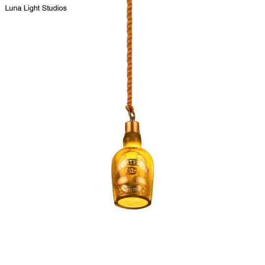 Industrial Style Hanging Lamp Kit For Restaurants - Resin Red/Yellow Drop Pendant Wine Bottle