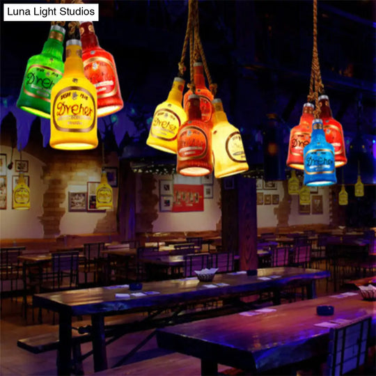 Industrial Style Resin Drop Pendant Hanging Lamp Kit - Red/Yellow Wine Bottle Design 1 Light Ideal