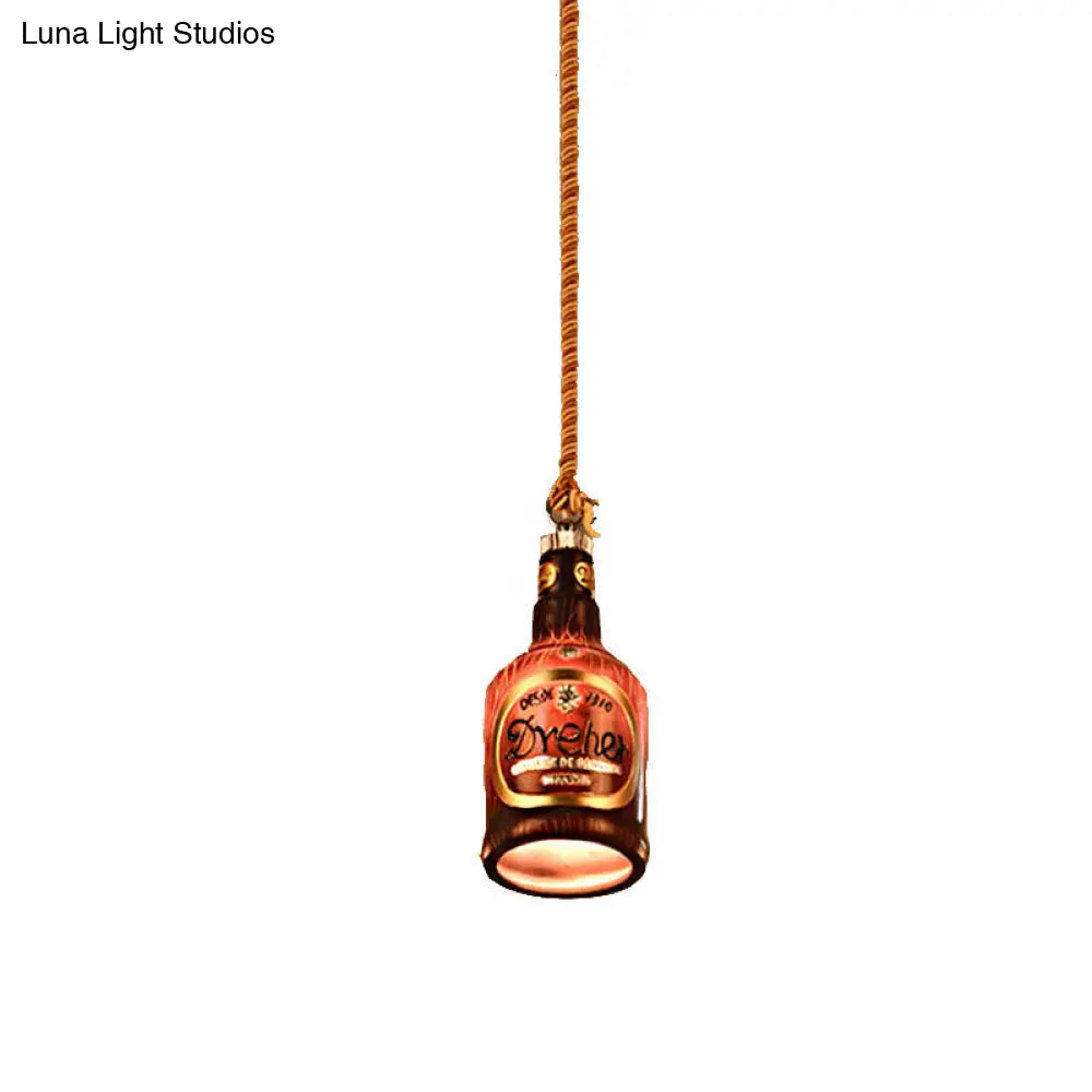 Industrial Style Resin Drop Pendant Hanging Lamp Kit - Red/Yellow Wine Bottle Design 1 Light Ideal