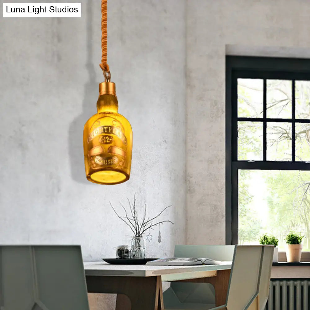 Industrial Style Resin Drop Pendant Hanging Lamp Kit - Red/Yellow Wine Bottle Design 1 Light Ideal