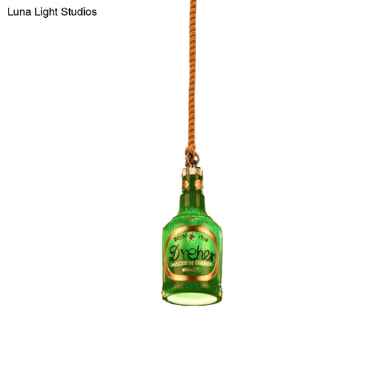 Industrial Style Hanging Lamp Kit For Restaurants - Resin Red/Yellow Drop Pendant Wine Bottle