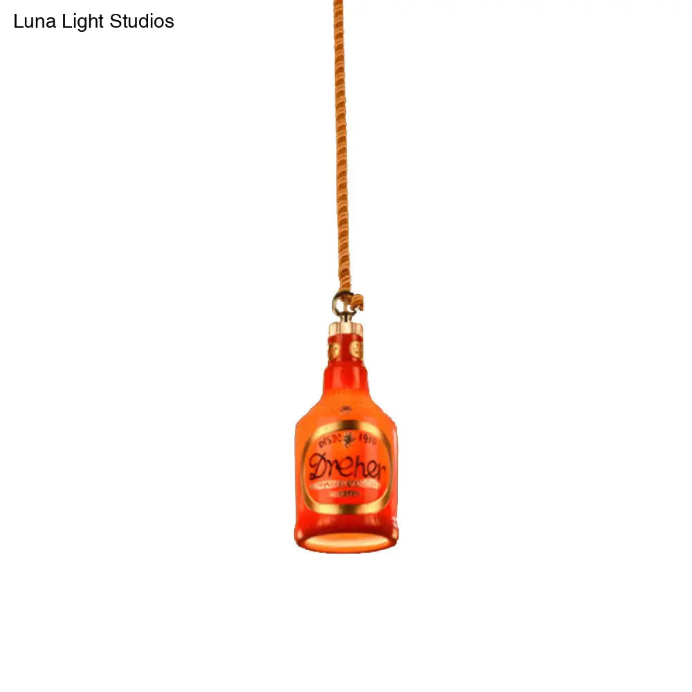 Industrial Style Hanging Lamp Kit For Restaurants - Resin Red/Yellow Drop Pendant Wine Bottle