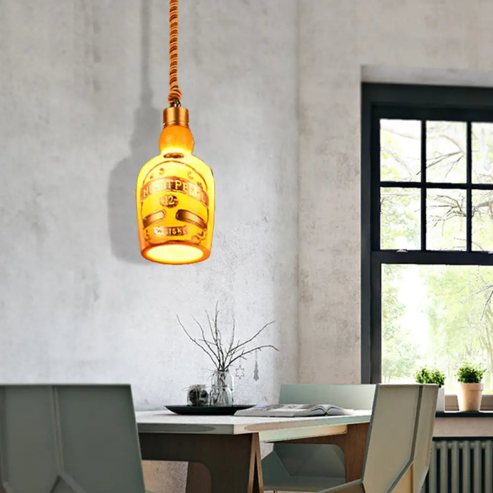 Industrial Style Hanging Lamp Kit For Restaurants - Resin Red/Yellow Drop Pendant Wine Bottle