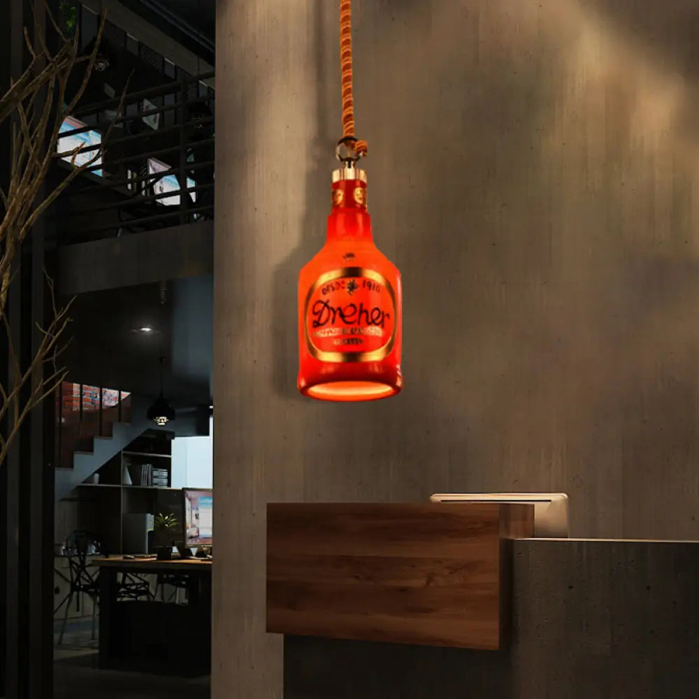 Industrial Style Hanging Lamp Kit For Restaurants - Resin Red/Yellow Drop Pendant Wine Bottle