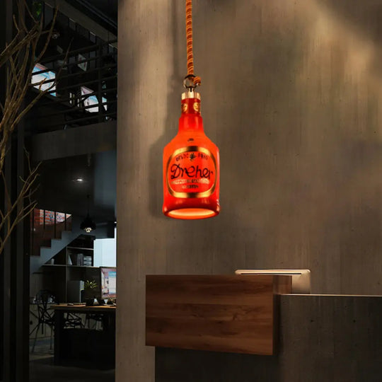 Industrial Style Hanging Lamp Kit For Restaurants - Resin Red/Yellow Drop Pendant Wine Bottle