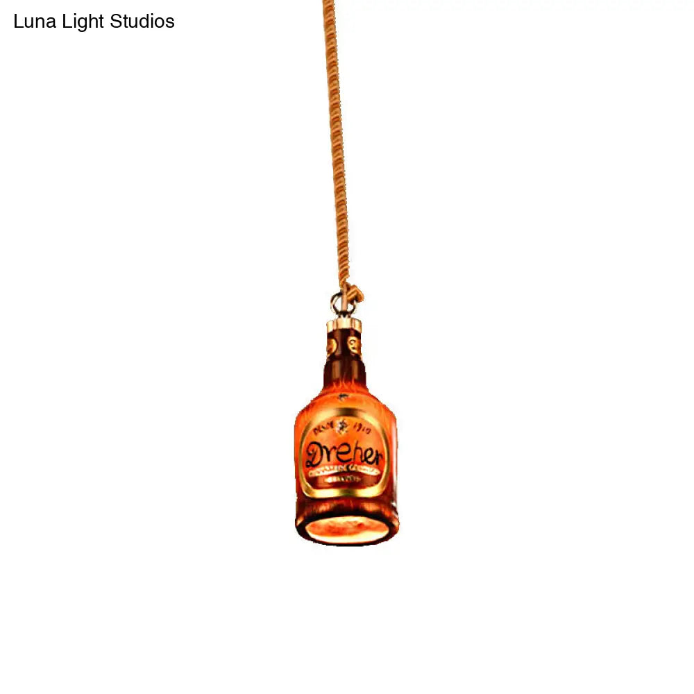 Industrial Style Hanging Lamp Kit For Restaurants - Resin Red/Yellow Drop Pendant Wine Bottle