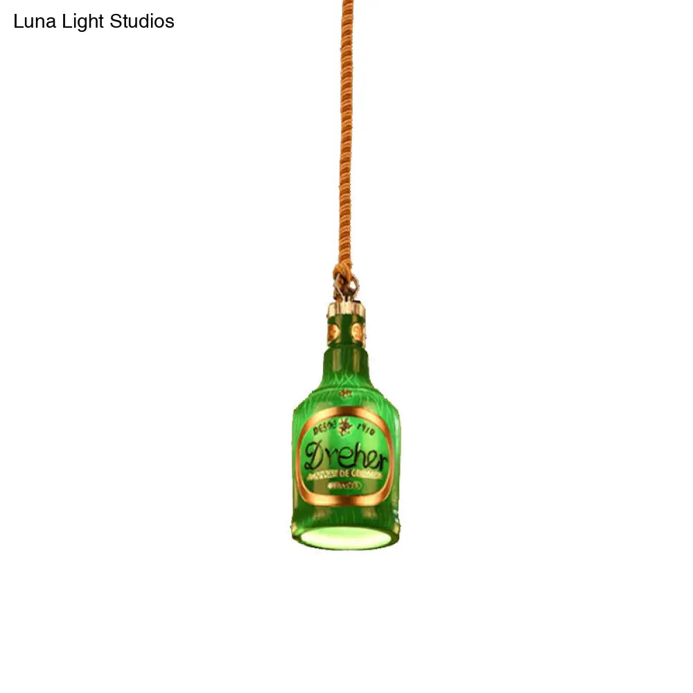 Industrial Style Resin Drop Pendant Hanging Lamp Kit - Red/Yellow Wine Bottle Design 1 Light Ideal