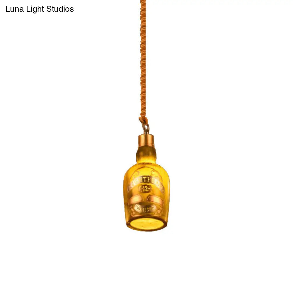 Industrial Style Resin Drop Pendant Hanging Lamp Kit - Red/Yellow Wine Bottle Design 1 Light Ideal