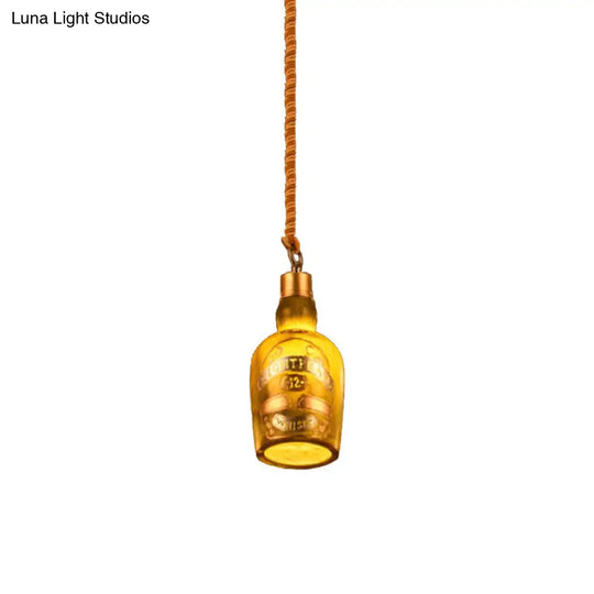 Industrial Style Resin Drop Pendant Hanging Lamp Kit - Red/Yellow Wine Bottle Design 1 Light Ideal