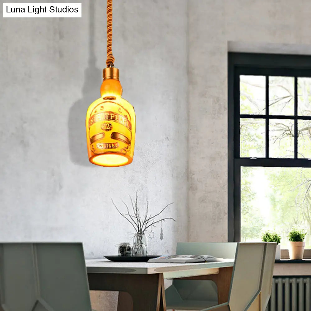 Industrial Style Resin Drop Pendant Hanging Lamp Kit - Red/Yellow Wine Bottle Design 1 Light Ideal