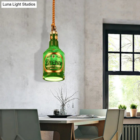 Industrial Style Resin Drop Pendant Hanging Lamp Kit - Red/Yellow Wine Bottle Design 1 Light Ideal