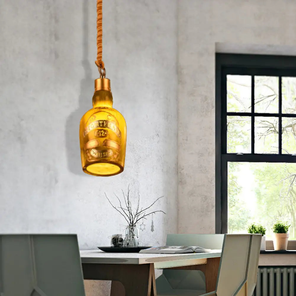 Industrial Style Hanging Lamp Kit For Restaurants - Resin Red/Yellow Drop Pendant Wine Bottle