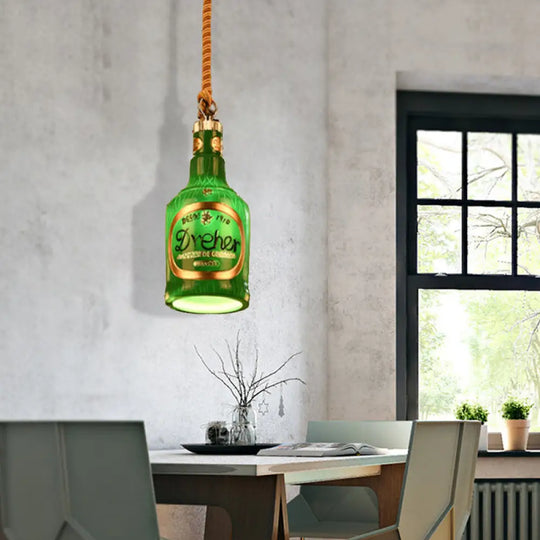 Industrial Style Hanging Lamp Kit For Restaurants - Resin Red/Yellow Drop Pendant Wine Bottle