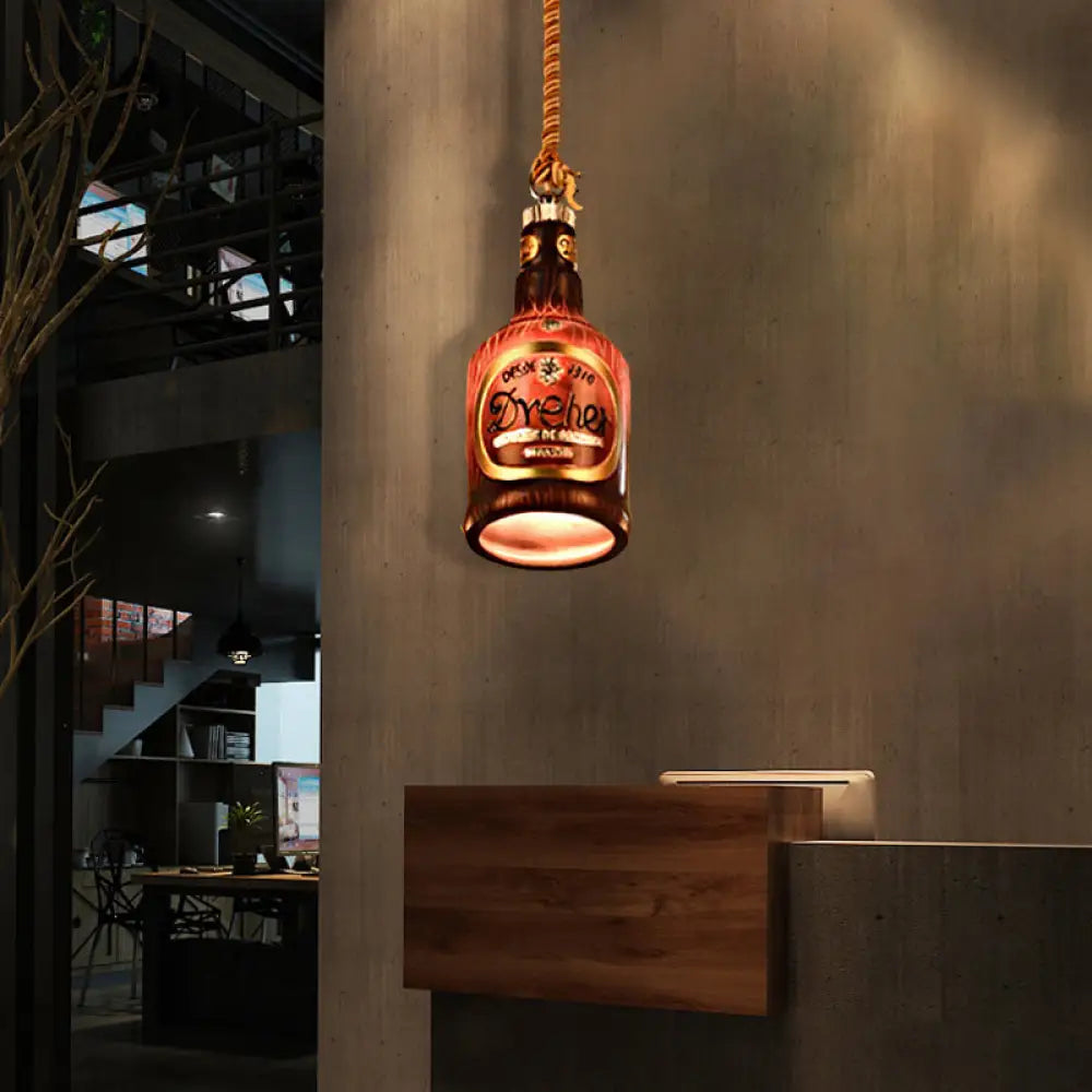 Industrial Style Hanging Lamp Kit For Restaurants - Resin Red/Yellow Drop Pendant Wine Bottle