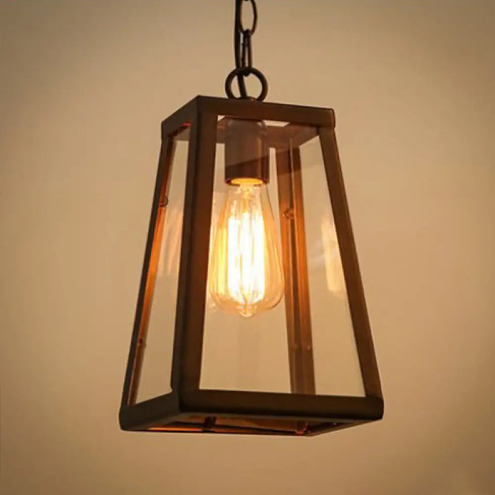 Industrial Style Hanging Lamp With Clear Glass Shade For Living Room Black
