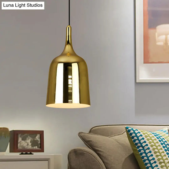 Industrial Style Bell Living Room Hanging Light - 1-Bulb Iron Ceiling Suspension Lamp With Gold